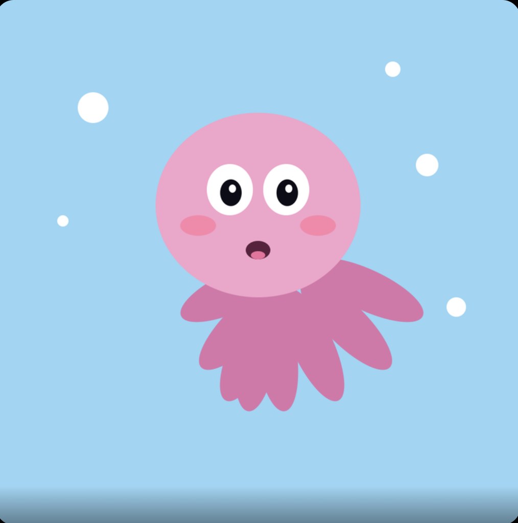 A cartoon octopus with rounded petal-style tentacles fanning out from a single point