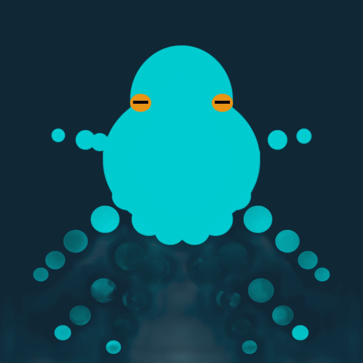 The earlier lifelike attempt, kept on file. A soft glowing deep-sea silhouette with amber slit eyes